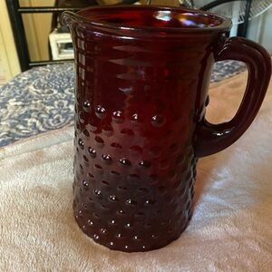 Vintage Anchor Hocking Ruby Red Hobnail Glass Pitcher with Handle. Perfect